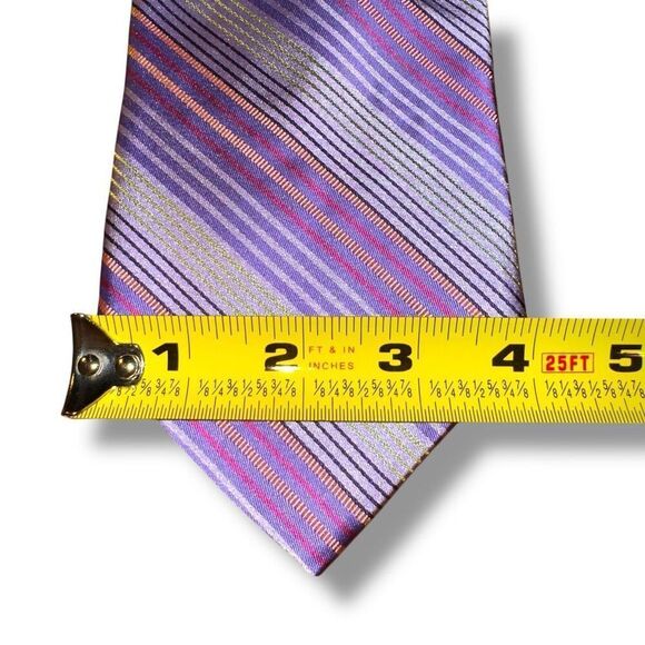 Dion 1967 Neckwear Purple & Gray Striped 100% Silk Handmade in Canada Neck Tie - Picture 2 of 5